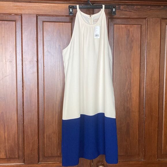 Banana Republic NWT Cream White Navy Blue Color Block Shift Dress Sz 14 - Picture 1 of 8